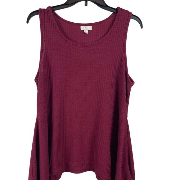 C Women Sleeveless Burgundy Waffle Asymmetrical Tank Top Size L - Picture 6 of 7